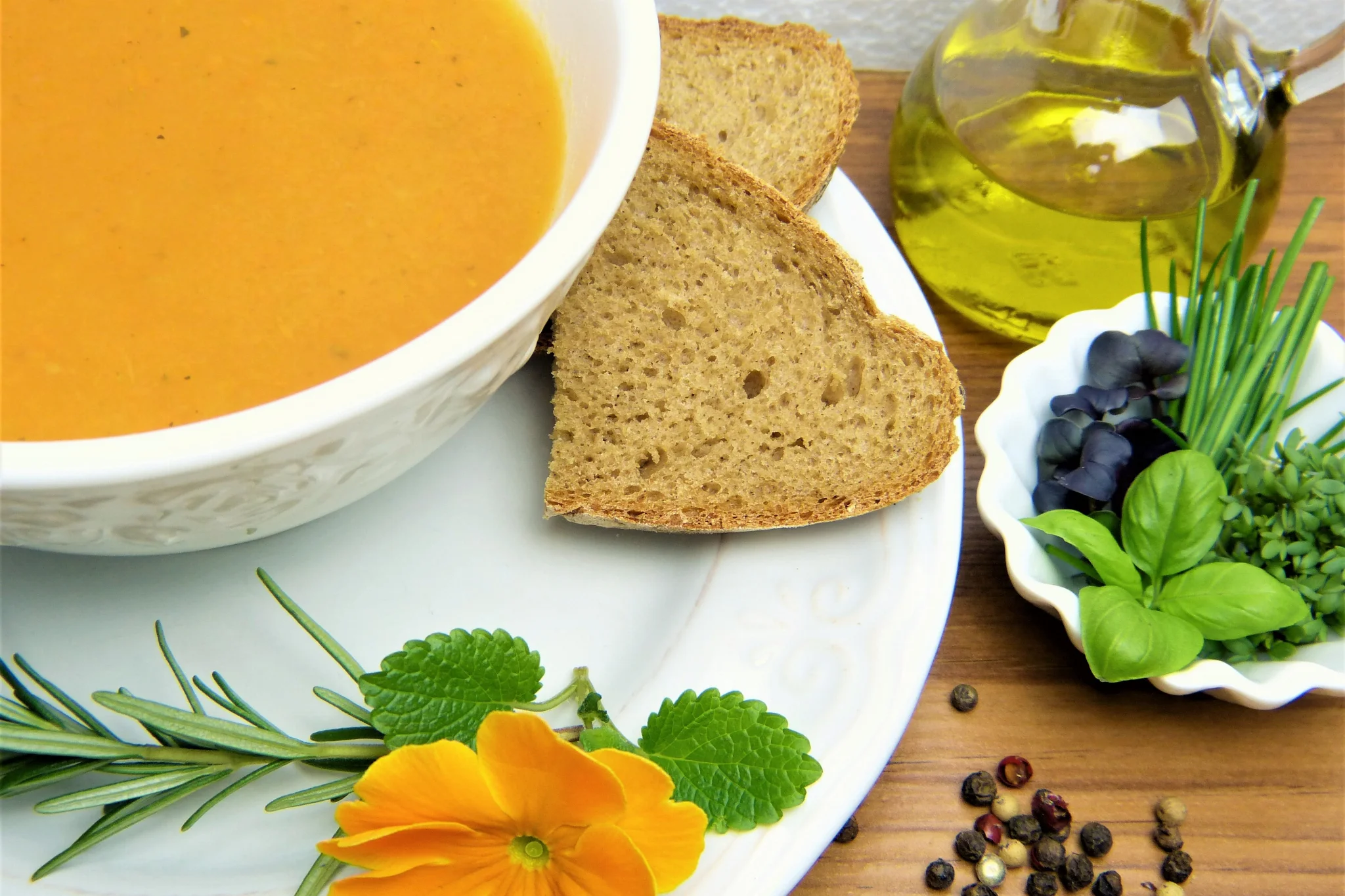Warm soup and herb bread