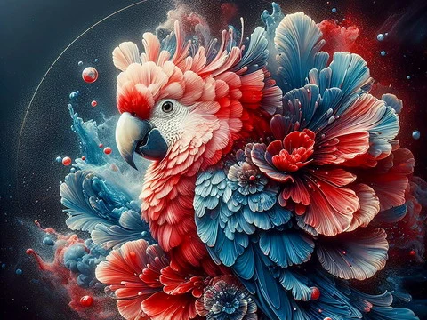 Macaw and Blooming Flowers Digital Art